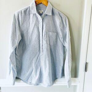 J.Crew Blue White Striped Half Button Popover Shirt Blouse Preppy Classic Small